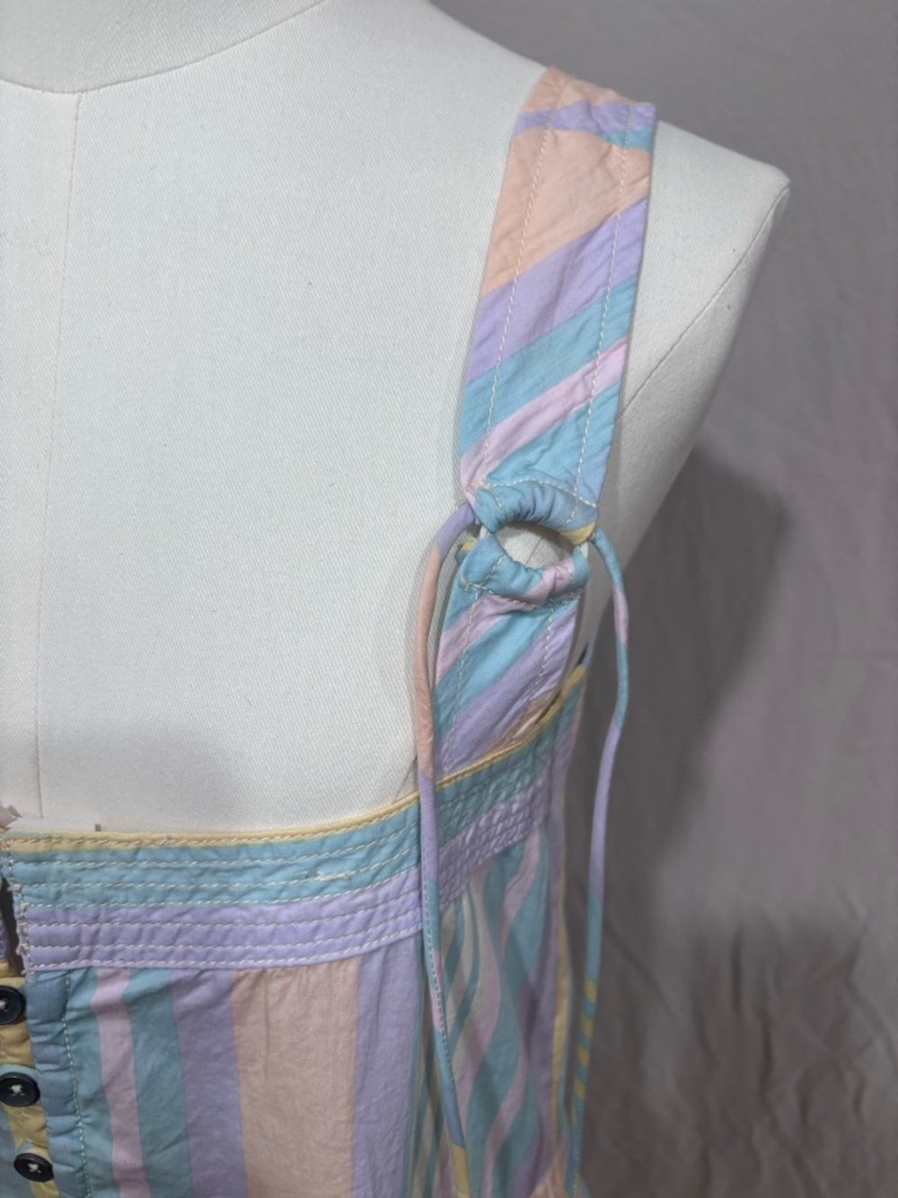 FREE PeOPLE NWT 100% Cotton, Striped Suspender Midi Dress pleats, dropped waist - Picture 9 of 11